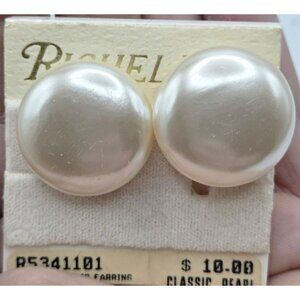 Vintage Richelieu Classic Pearl Clip-On Earrings Gold-Tone Backing